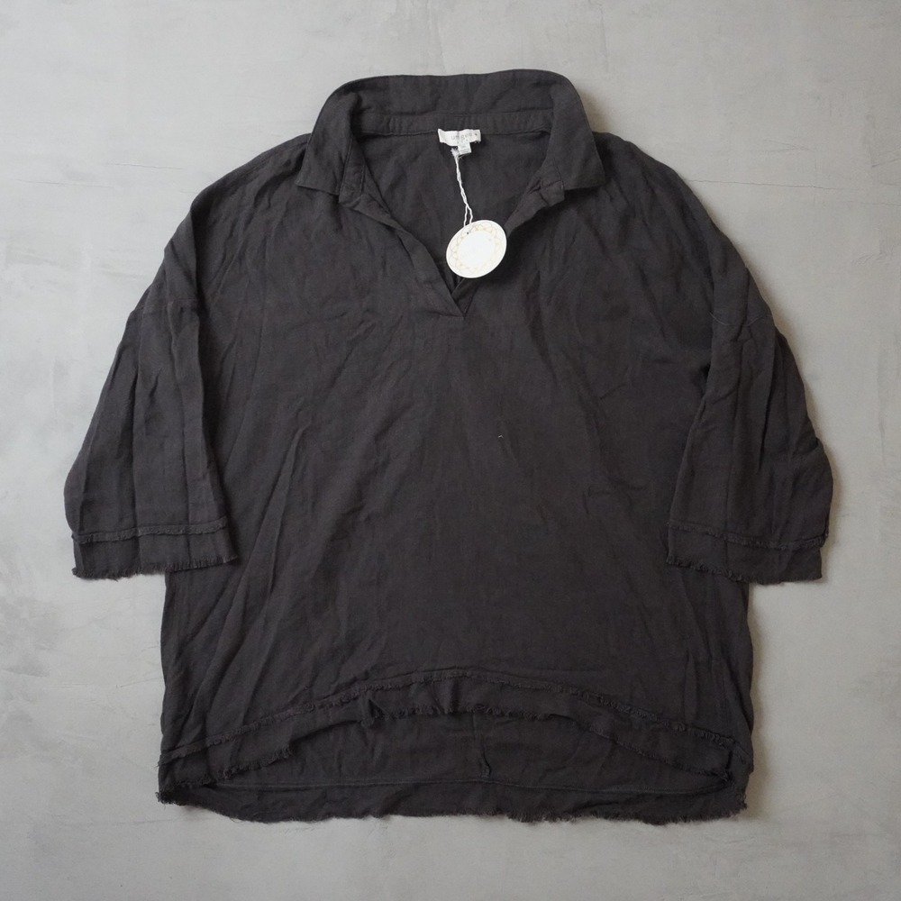 Umgee Kari Top Curvy Black‎ 2XL Plus Size Frayed Hem V-Neck Blouse New